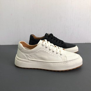 春季 真皮男鞋 厚底板鞋 圆头系带透气小白鞋 工厂新款 牛皮男单鞋 断码