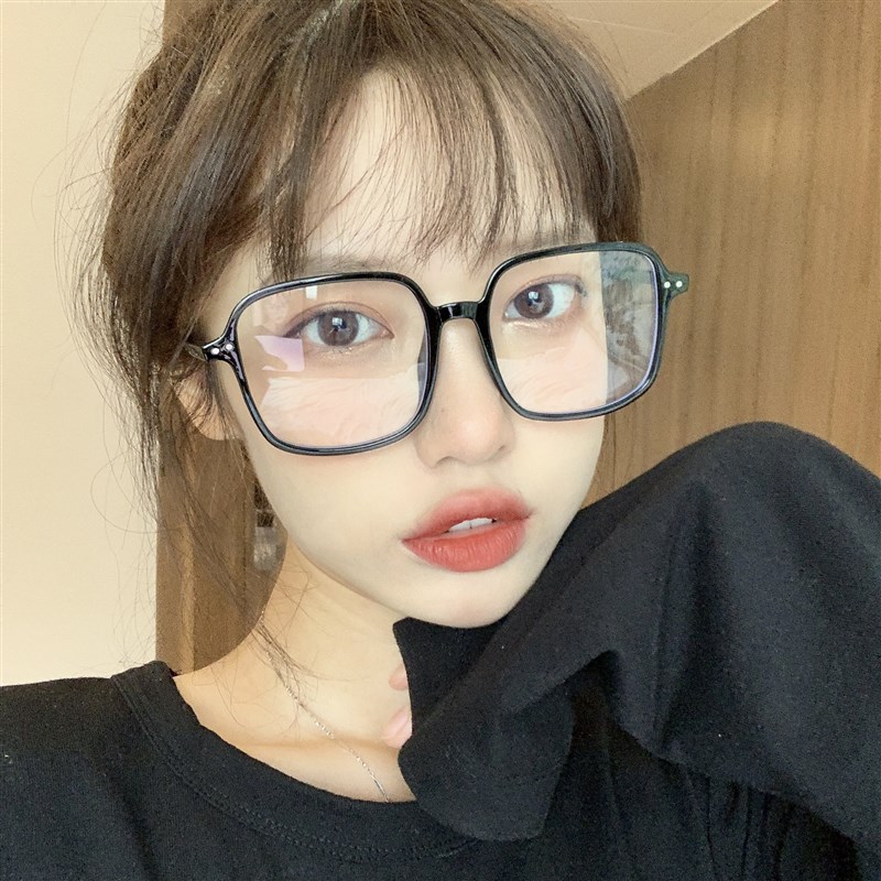 护目眼镜大方框眼镜框铆钉素颜黑框平光镜圆脸显瘦近视眼镜架男女