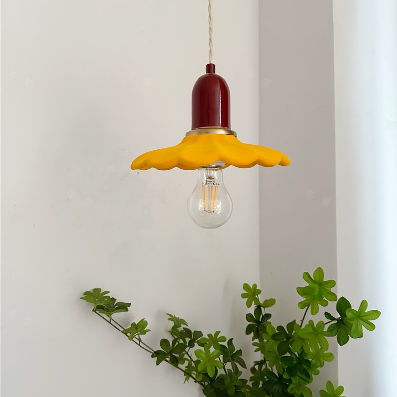 茶栗法式复古中古卧室床头餐厅吧陶瓷丝绒美式乡村小橙色复古吊灯