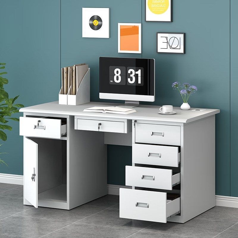 财务职员铁皮桌子写字台员工桌带抽屉带锁钢制电脑桌办公桌1.2米