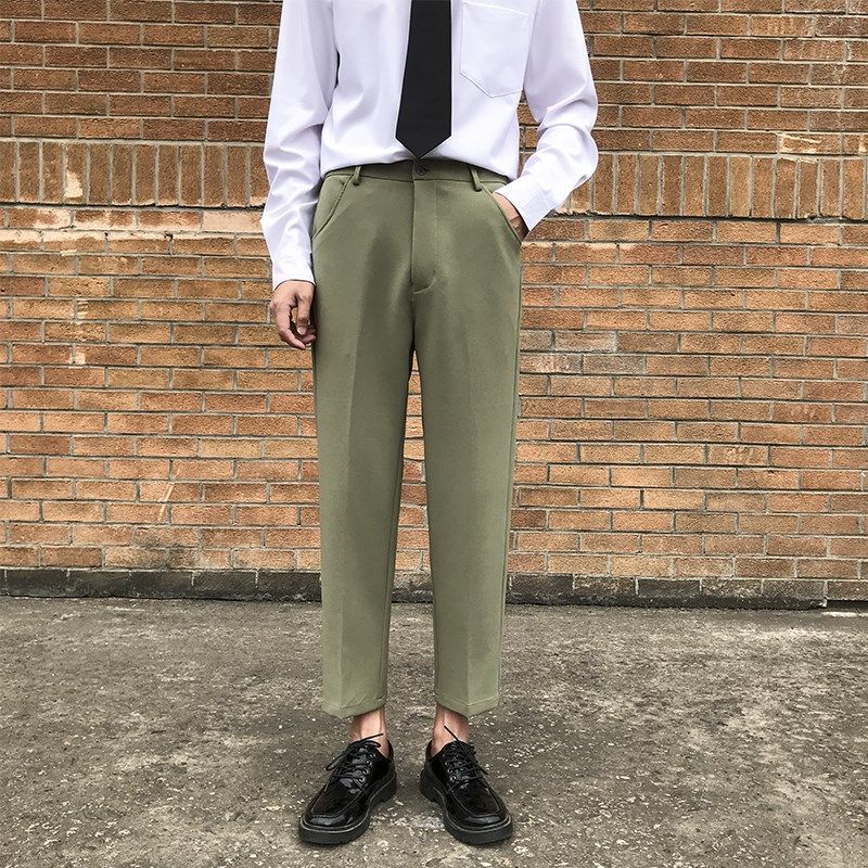 夏季九分裤男韩版潮流百搭休闲9分裤坠感宽松裤子男士直筒西装裤