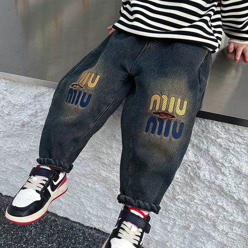 男童裤子秋冬款2-8岁帅气男孩一体绒裤宝宝加绒加厚牛仔裤冬装潮