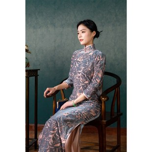 旧事旗袍秋冬款/清思/丝绒双层分片式无省修身连肩七分袖古法平裁