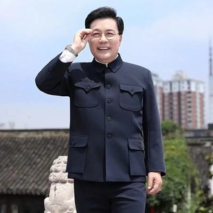 军便装 中老年中山装 爸爸春秋冬季 爷爷衣服老年人中山服装 套装
