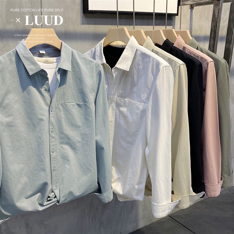 LUUD 2021春装简约色织布衬衫日常休闲长袖翻领寸衣透气小外套男