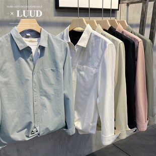 LUUD 简约色织布衬衫 日常休闲长袖 翻领寸衣透气小外套男 2021春装
