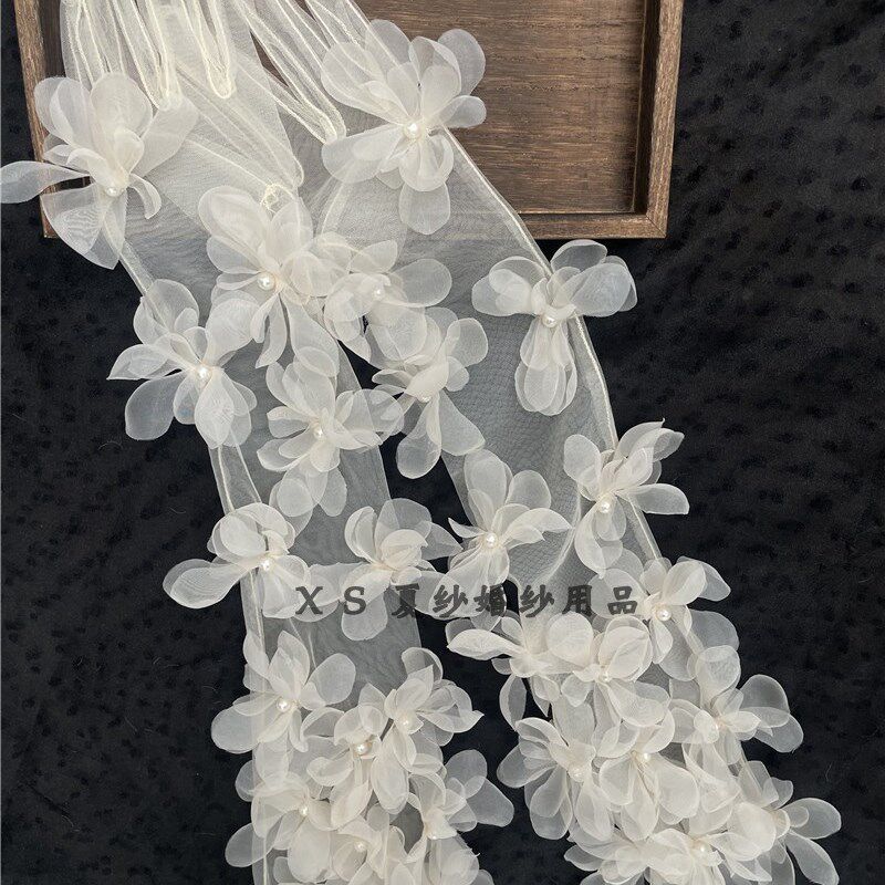 超仙香槟色花瓣手套新娘结婚高级感配饰婚纱礼服拍照道具森系旅拍