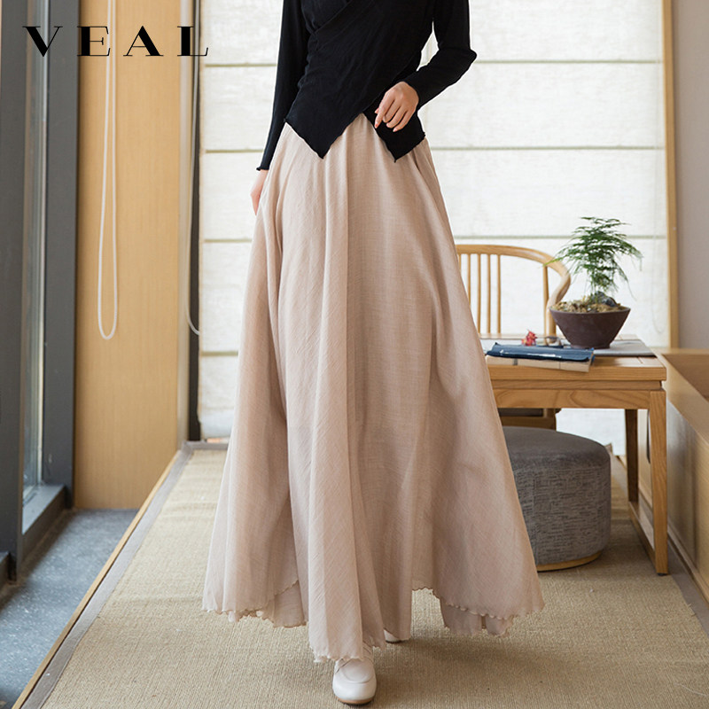 棉麻半身裙女春秋2024年复古不规则大摆新中式禅意女装国风长裙子