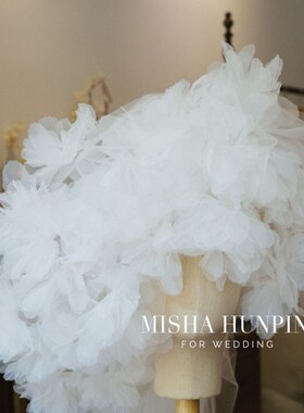 2023蜜纱婚品新款超仙浪漫云层花朵头纱新娘婚纱礼服旅拍样片头饰