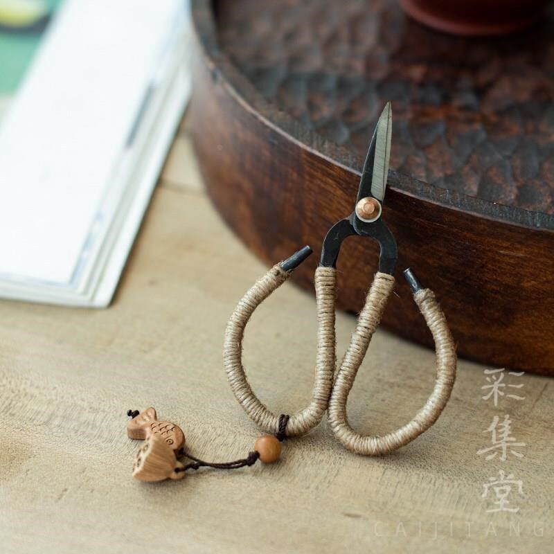 彩集堂 手工麻绳茶用剪 复古老式锻打小剪刀茶艺茶叶包剪茶具