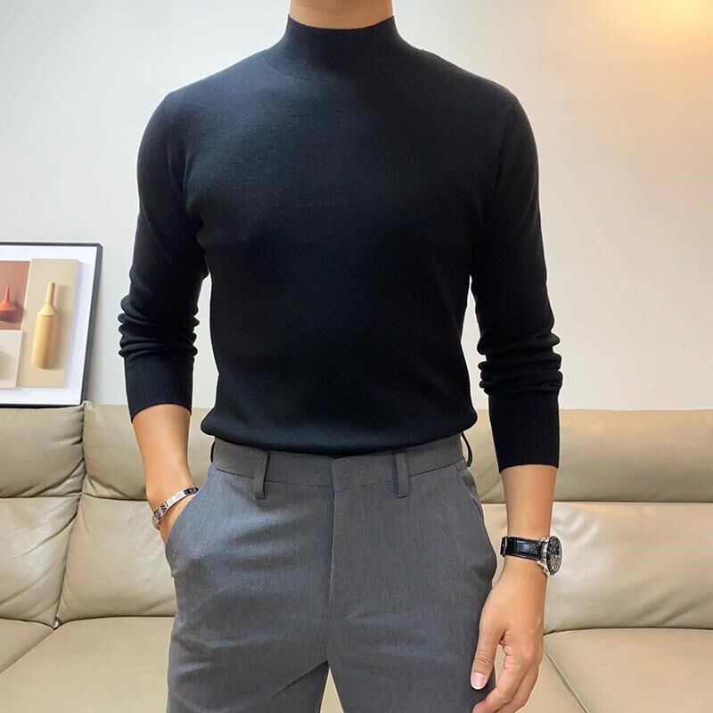 秋冬新款男士半高领长袖毛衣修身韩版青年休闲帅气百搭打底针织衫