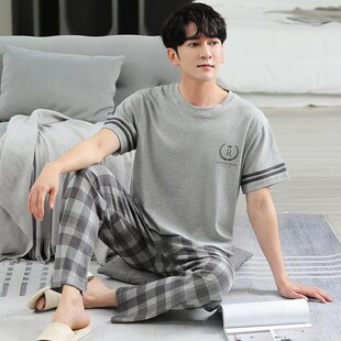 男士睡衣加肥加大特大码250斤300斤夏季短袖长裤纯棉睡衣套装宽松