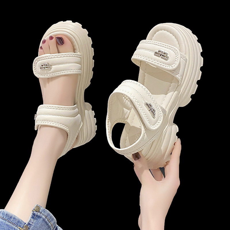 厚底凉鞋女款2025新款夏季时尚配裙子海边沙滩魔术贴老爹凉拖鞋女