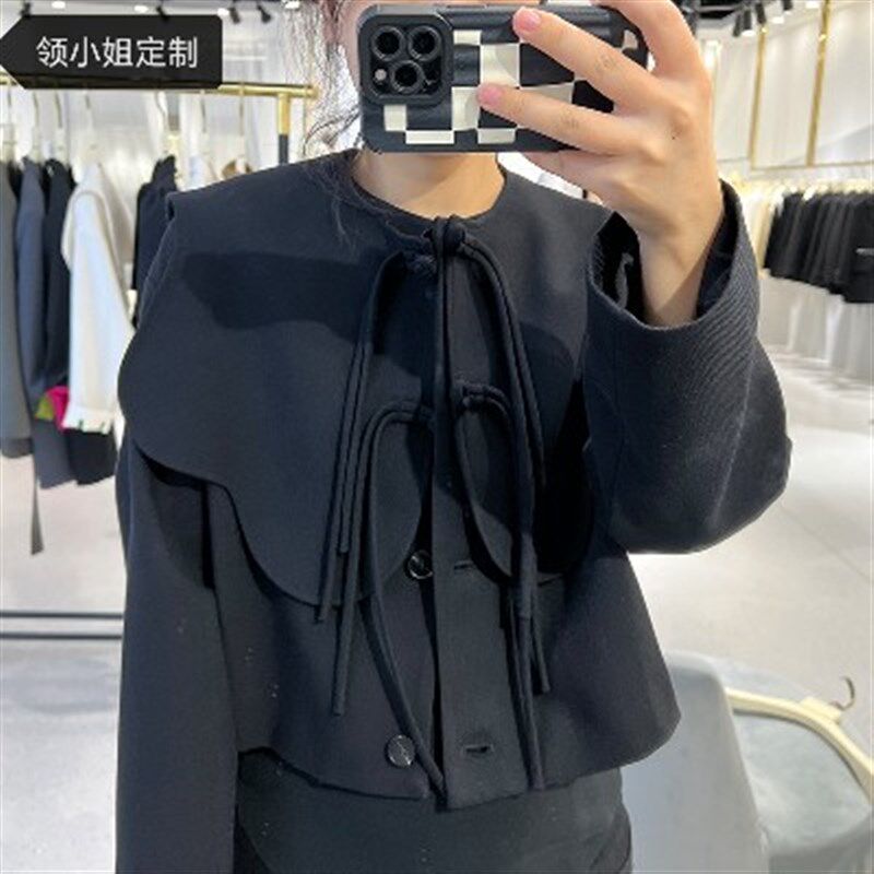 现货假领子2022秋新款韩版时尚复古重工流苏盘扣圆领洋气花边披肩