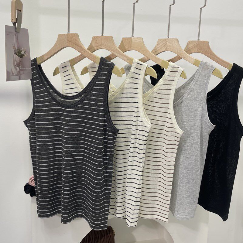 透气麻料! U领背心女宽松遮肚子显瘦薄款针织宽肩带吊带外穿夏季