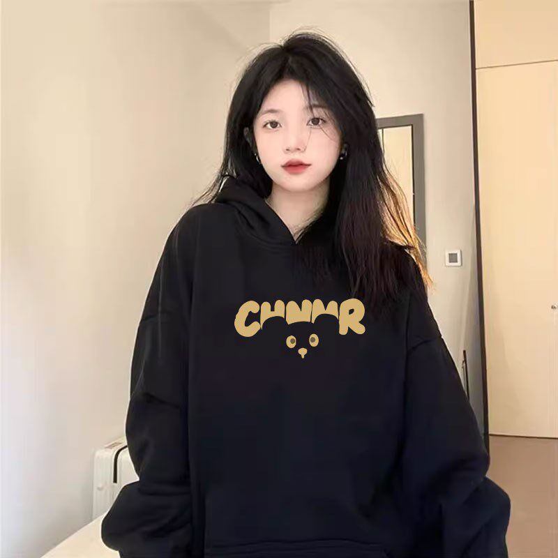 黑色卫衣女款春秋季2024新款爆款春秋款早秋女士连帽秋季新款女装