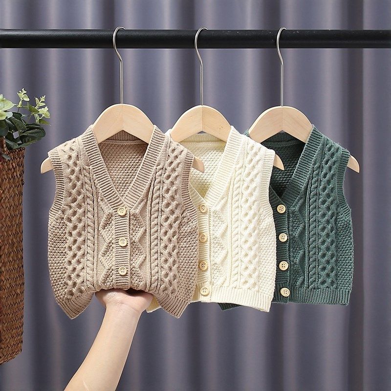 儿童毛衣开衫背心秋季男童纯色薄款毛线衣一岁宝宝婴儿针织衫马甲