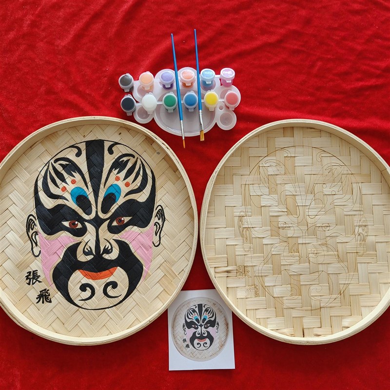 DIY空白带纹路竹编簸箕 脸谱 节气 民族 爱国主义题材手工材料包
