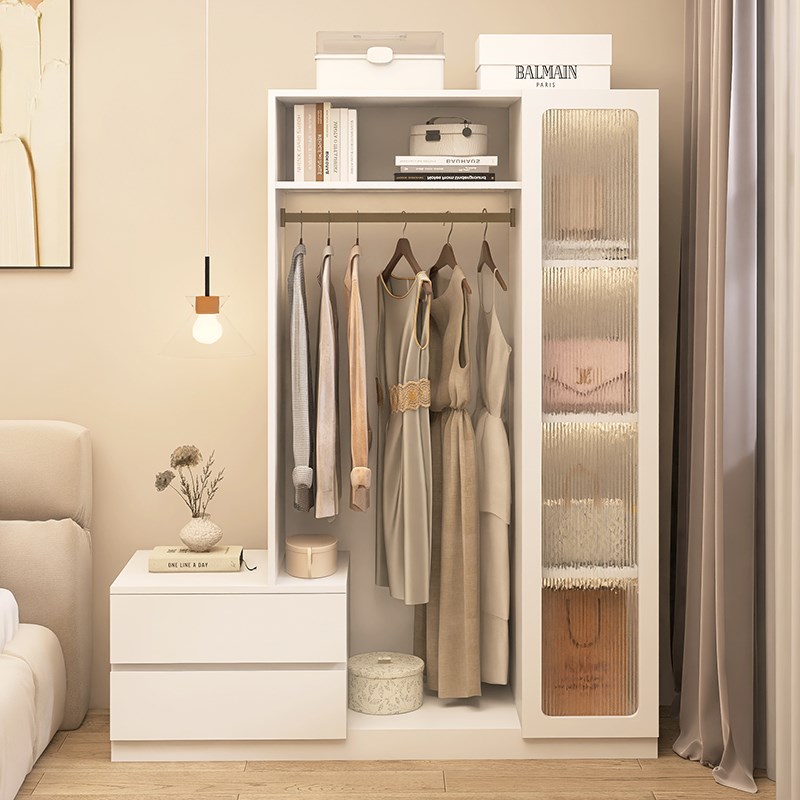 床头柜挂衣架一体落地卧室带抽屉多功能衣帽架柜子床边置物架靠墙