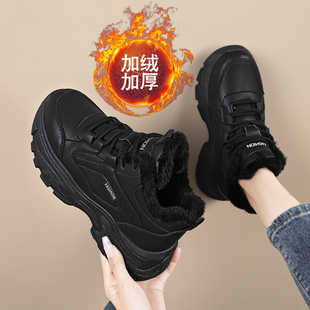 全黑色运动鞋 加绒加厚老爹鞋 厨房防滑软底大棉鞋 新款 女大码 41冬季