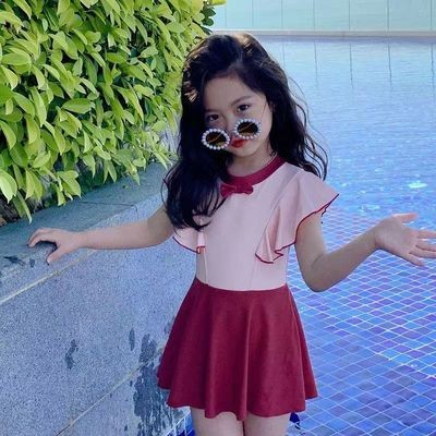 新款儿童泳衣女童连身裙式洋派公主游泳衣夏季中小童度假时尚泳装