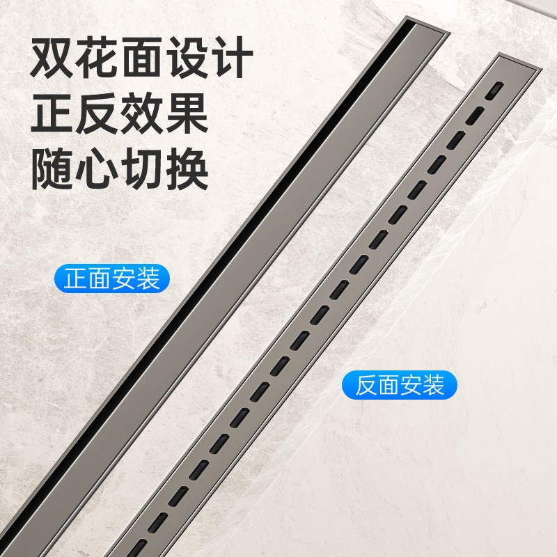 加厚304不锈钢长条线型地漏 卫生间G枪灰色极窄长地漏防臭隐形排