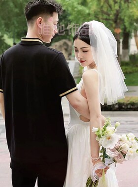 头纱领证鱼尾婚纱求婚复古森系简约摄影拍照法式婚礼出门纱蓬蓬纱