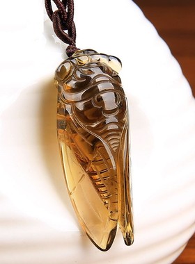 天然茶水晶知了蝉玉蝉吊坠冰种知了毛衣链潮男女一鸣惊人金蝉项链