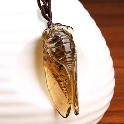 天然茶水晶知了蝉玉蝉吊坠冰种知了毛衣链潮男女一鸣惊人金蝉项链