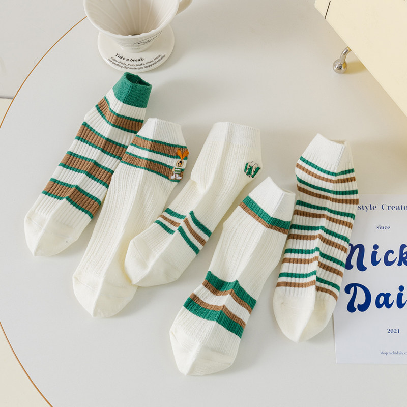 袜子女短袜纯棉夏季薄款女v士中筒日系可爱条纹春秋款网红防臭棉