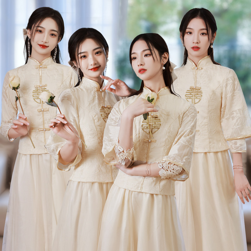 中式伴娘服夏季新款姐妹团装中国风结婚礼服小个子显瘦旗袍伴娘裙