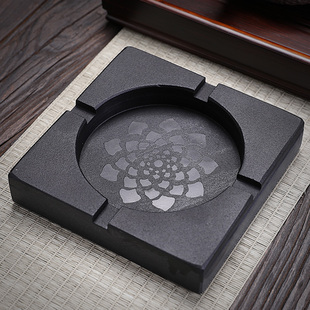 乌金石四方烟灰缸家用客厅石制烟灰缸办公室中式大号个性烟灰缸