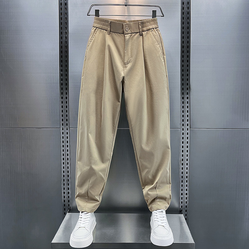 青年休闲裤子男款秋季卡其色直筒小脚九分裤春秋男生潮牌西装裤