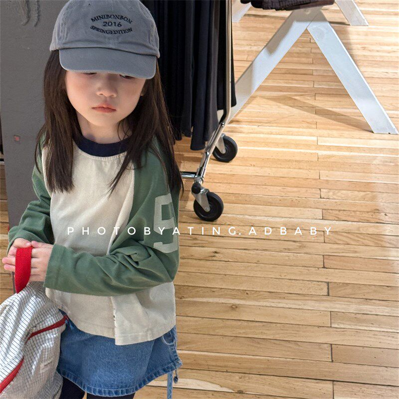 儿童纯棉拼色洋派打底衫韩版日系春秋款男女童上衣宝宝长袖T恤潮