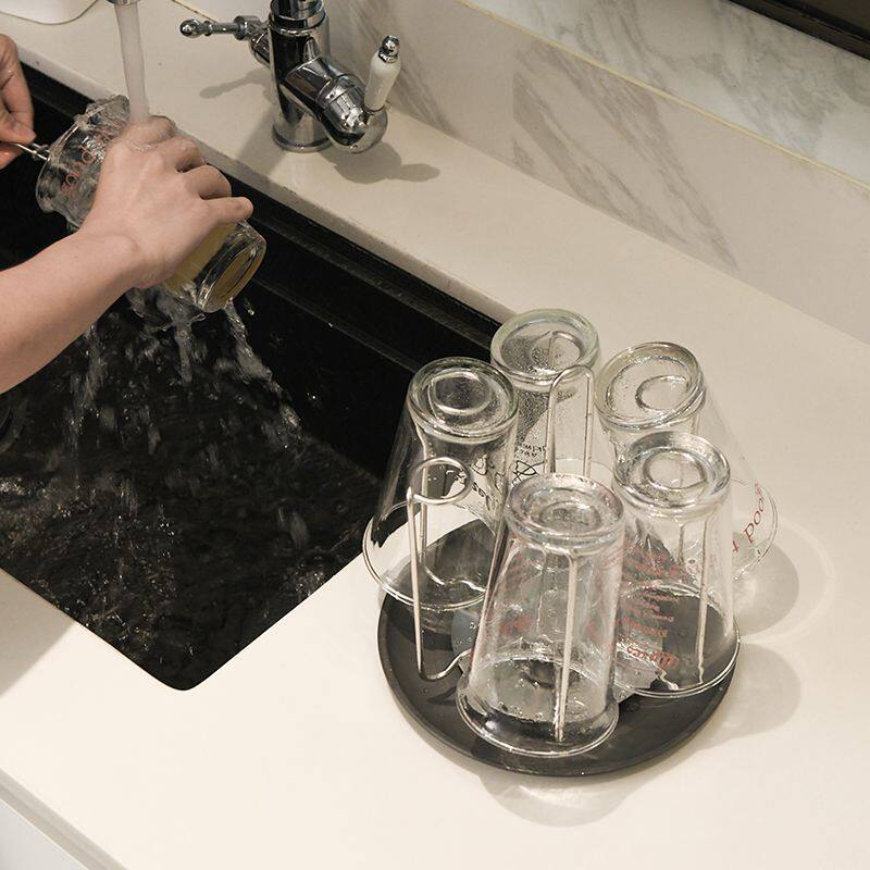 简约304不锈钢倒挂杯子架台面旋转沥水杯架厨房茶杯保温瓶置物架