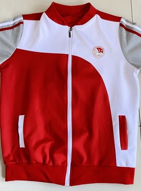 春秋季初高中校服太原市迎泽区双东小学校红色拼白色衣身灰色袖子