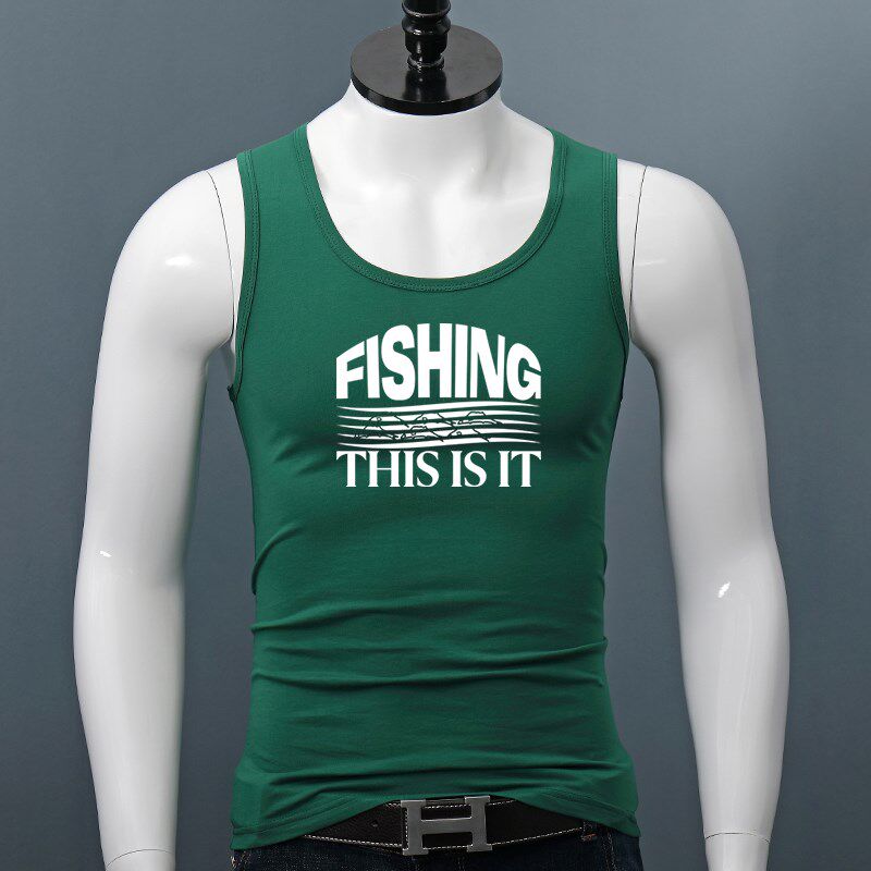 紧身男士打底衫背心透气汗衫夏季薄款印花弹力大码纯棉宽肩上衣潮