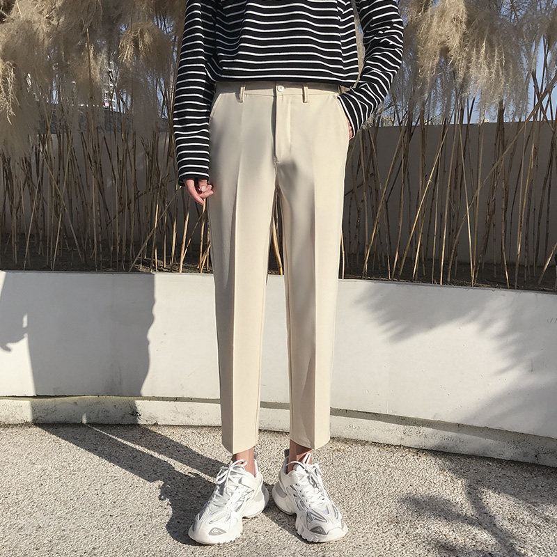 小西裤男垂感九分裤子夏季韩版潮流修身小脚休闲裤男士直筒西装裤