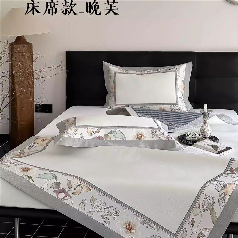 好看花卉冰d碳夏季冰丝凉席款空调软席凉而不冰可水洗凉感席三件