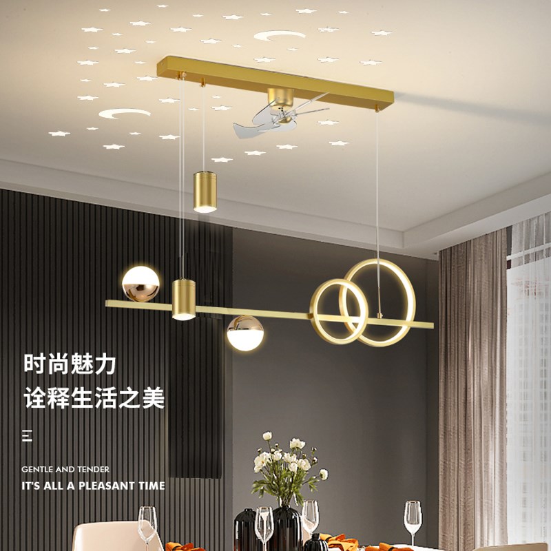 餐厅风扇吊灯北欧现代创意店面装饰灯led直流R变频节能金色吊灯