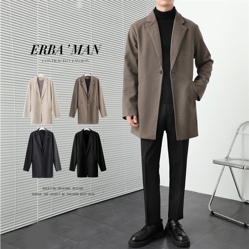 秋冬季毛呢大衣男中长款高级感轻熟风衣帅气韩版西装领呢子外套潮