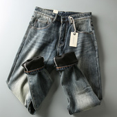 小直脚牛仔长裤 冬季 潮 休闲复古男士 加绒加厚保暖重磅修身 新款 美式