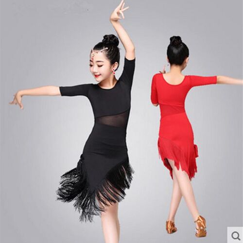 儿童拉丁舞裙流苏夏季女童舞蹈服比赛演出服装少儿练功服连体裙