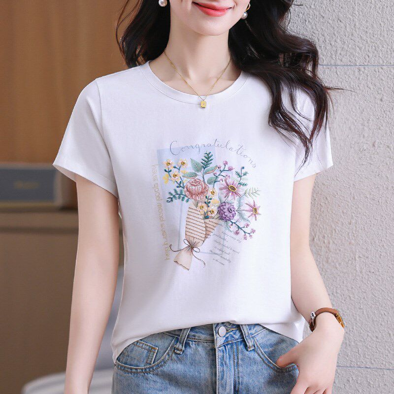 白色短袖t恤女2025新款夏季高端女装洋气减龄妈妈上衣半袖体恤衫