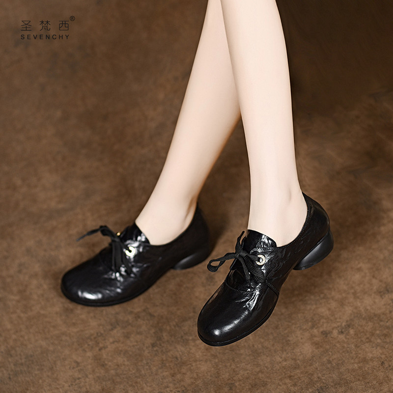 2024新款春秋款女鞋圆头系带平底单鞋女黑色软皮羊皮英伦风小皮鞋,女鞋,深口单鞋,淘宝优惠券,粉丝福利购,淘宝优惠卷