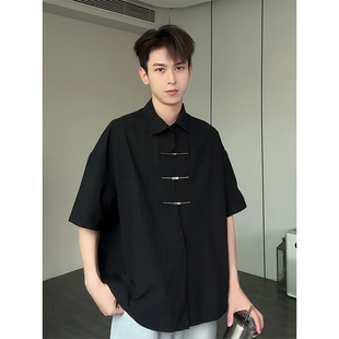 新中式国风冰丝衬衫男士夏季高级感中国风上衣国潮牌唐装短袖衬衣