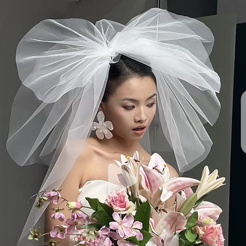 新娘婚纱头纱摄影拍照道具头饰长款蓬蓬纱硬纱造型个性小众夸张