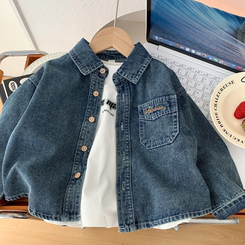 男童牛仔衣衬衫外套春秋款儿童韩版时髦夹克衫酷帅男孩宽松上衣潮