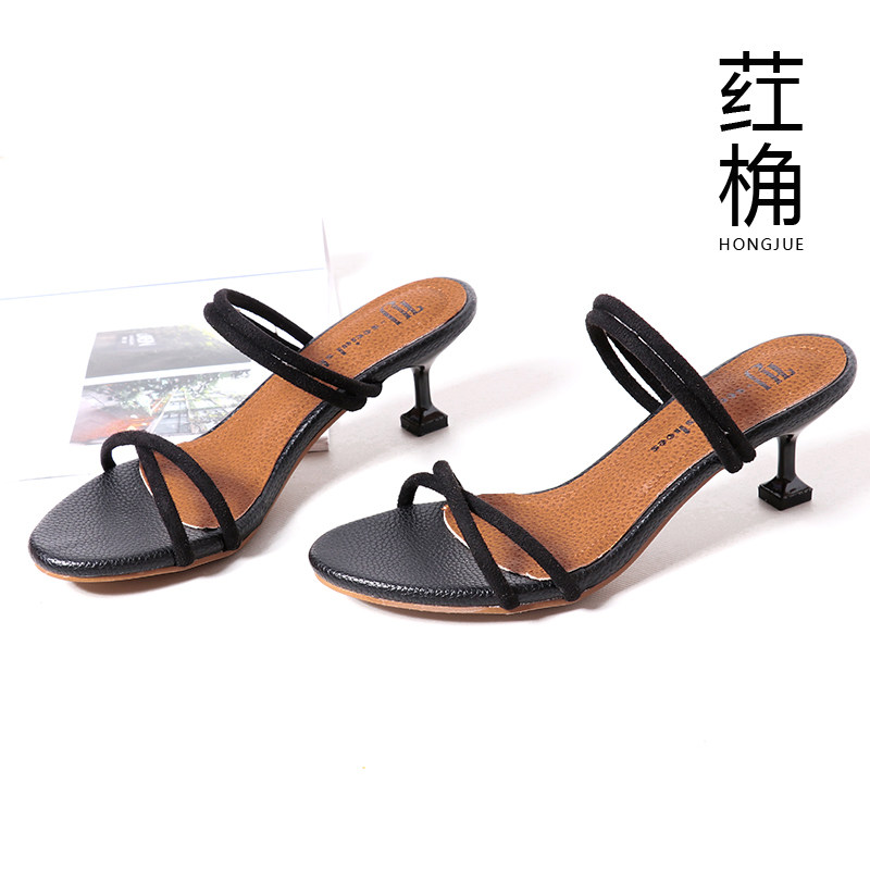 一字凉鞋女夏简约新款韩版夹趾猫跟女凉拖两穿条带拖鞋细跟女鞋