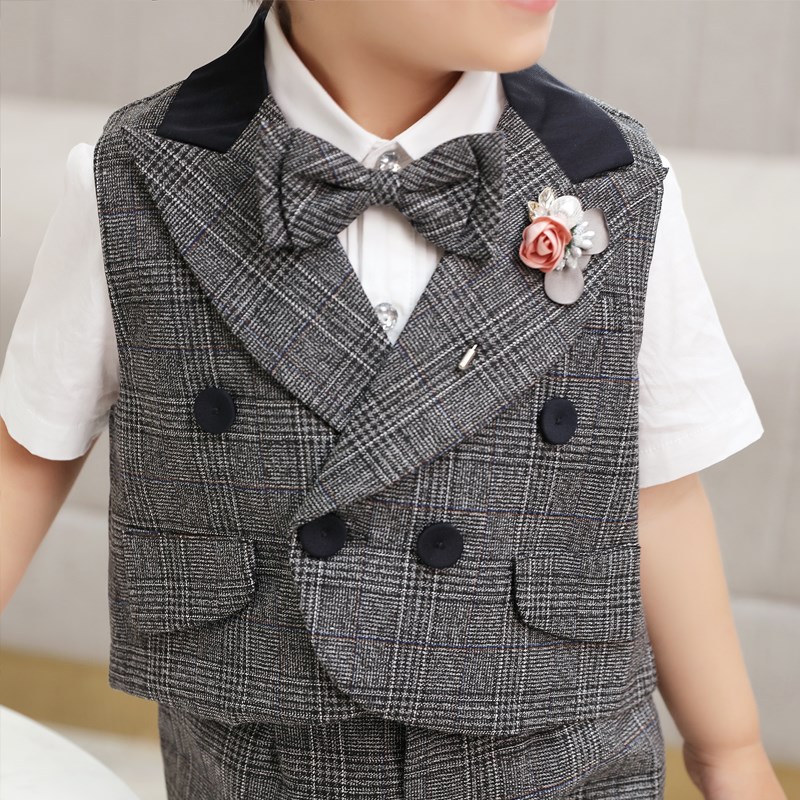 儿童西装套装男童周岁生日礼服男宝宝三件套花童小西装婴儿套装春